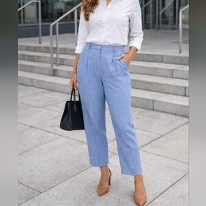 Talbots Vintage Linen Blend Lightweight Blue Pleated Pants High-Rise Size 10